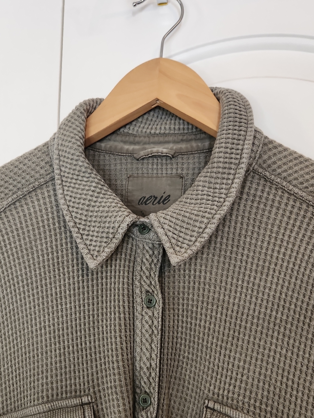 Aerie LumberJane Waffle Shirt Olive Fun Green Size XXL - Picture 4 of 14